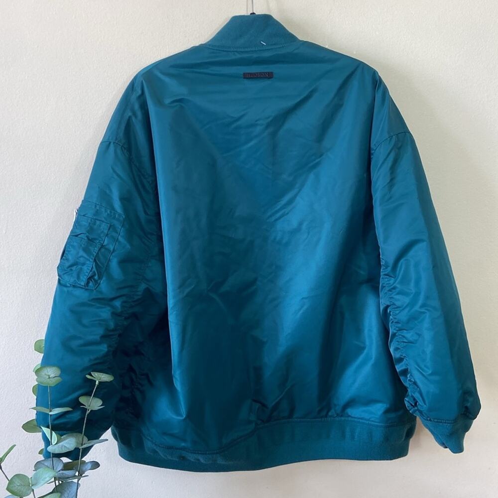 New Teal Green Blue Hudson Jeans Bomber Jacket Medium Fall Casual Oversized - Picture 9 of 10